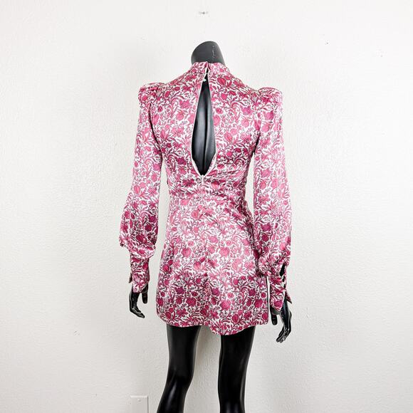 The Vimpres Wife Bow-Tie Floral Silk Mini Dress Red Pink 8UK 4US - Picture 5 of 12